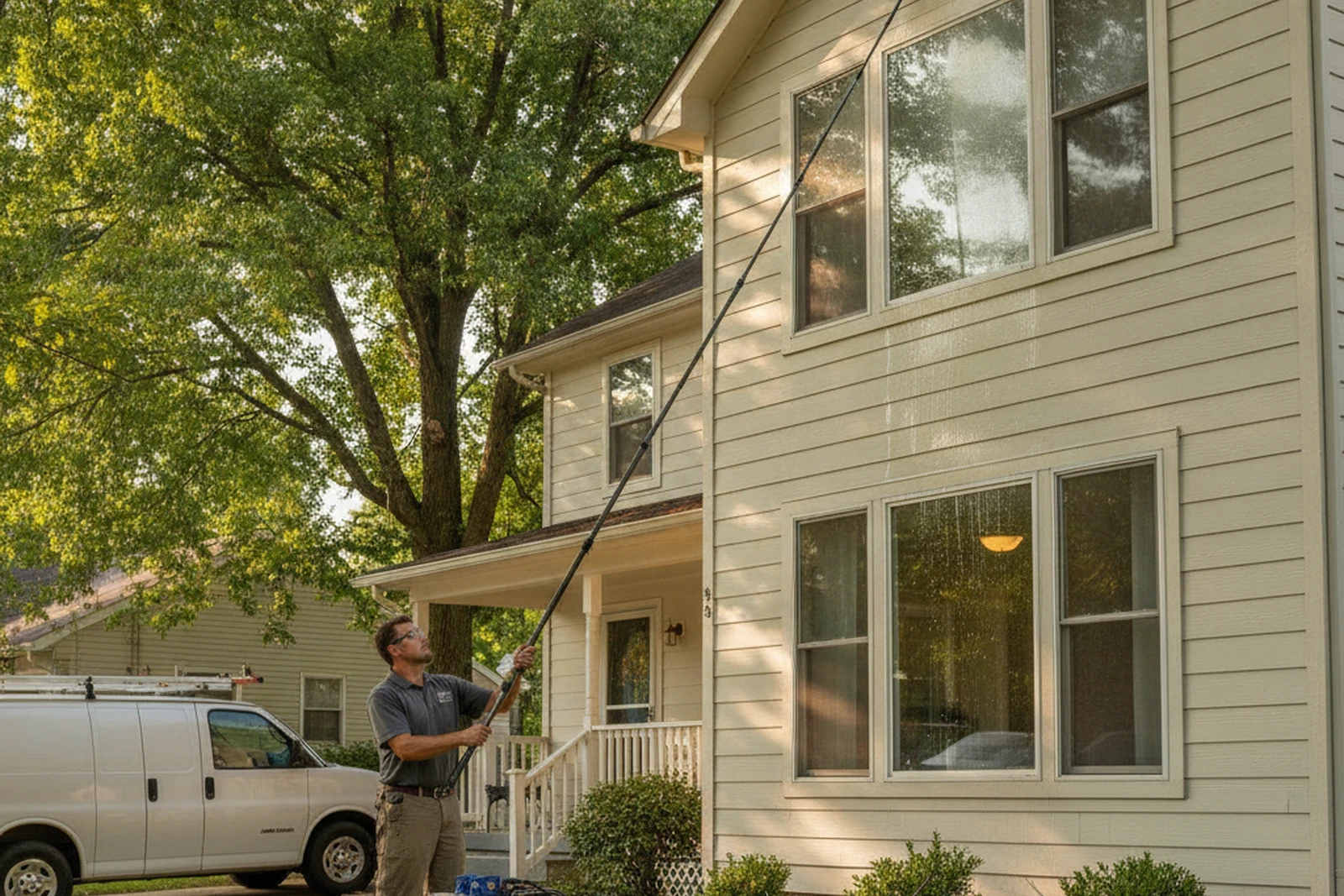 Window cleaning professional water-fed pole system Joplin Missouri Jasper County hard water pure water residential Kevin
